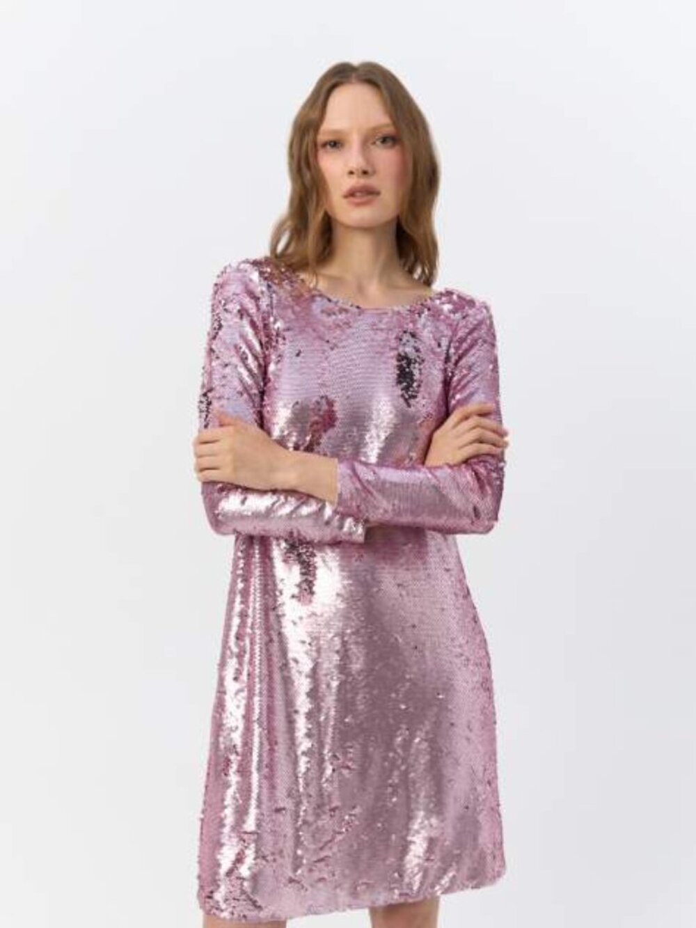 NWT H&M Dusty Pink Skater Sequined Connecticut Dress size S